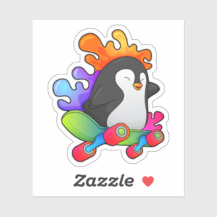 Penguin as Skater with Skateboard