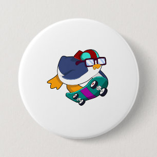 Penguin as Skater with Skateboard 7.5 Cm Round Badge