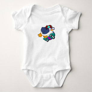 Penguin as Skater with Skateboard Baby Bodysuit