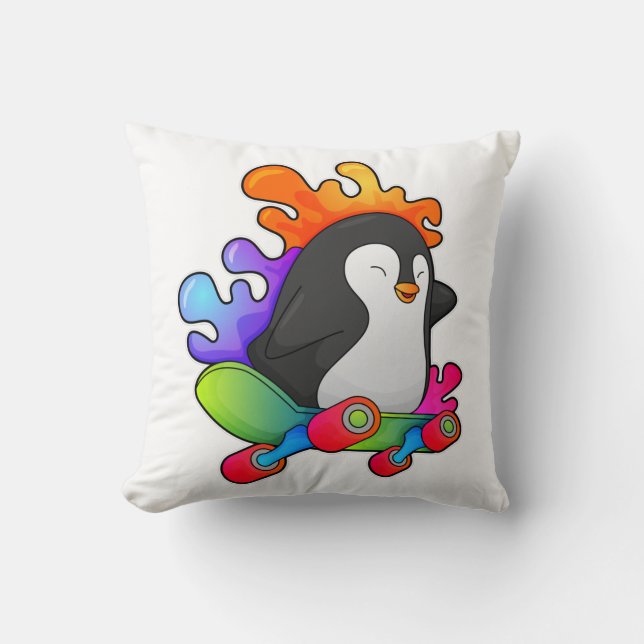 Penguin as Skater with Skateboard Cushion (Front)