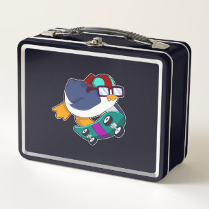 Penguin as Skater with Skateboard Metal Lunch Box