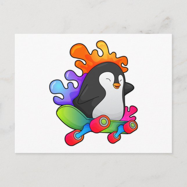 Penguin as Skater with Skateboard Postcard (Front)