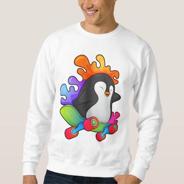 Penguin as Skater with Skateboard Sweatshirt (Front)