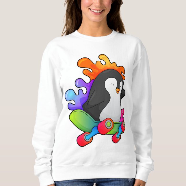 Penguin as Skater with Skateboard Sweatshirt (Front)