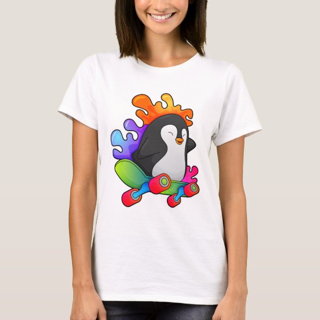 Penguin as Skater with Skateboard T-Shirt (Front)