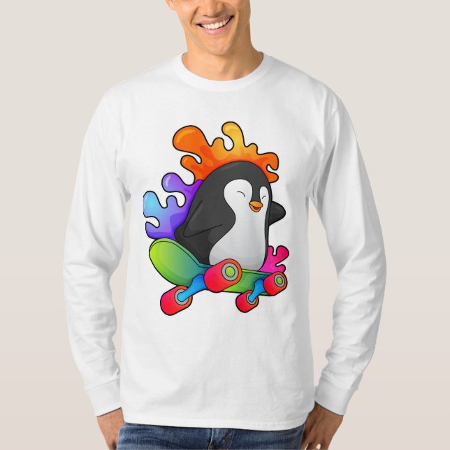 Penguin as Skater with Skateboard T-Shirt (Front)