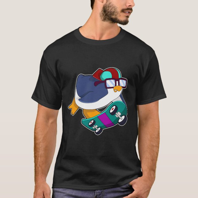 Penguin as Skater with Skateboard T-Shirt (Front)