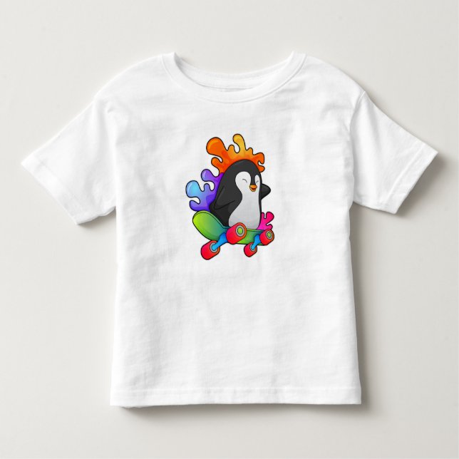 Penguin as Skater with Skateboard Toddler T-Shirt (Front)