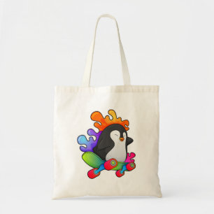 Penguin as Skater with Skateboard Tote Bag