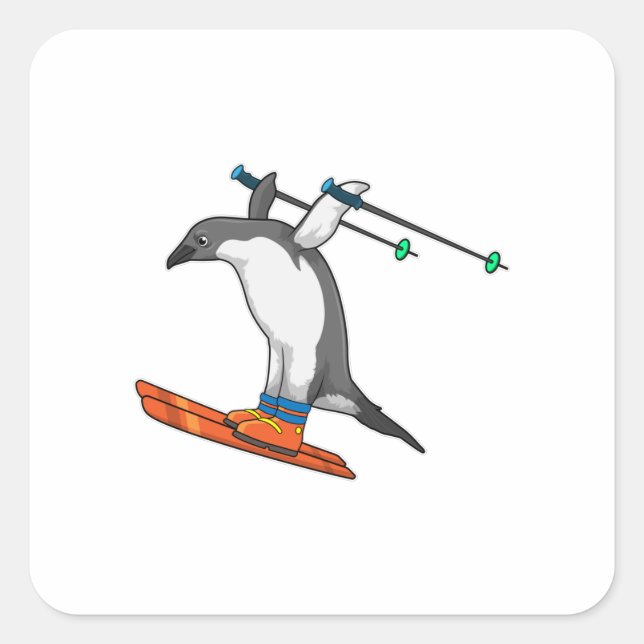 Penguin as Ski jumper with Ski Square Sticker (Front)