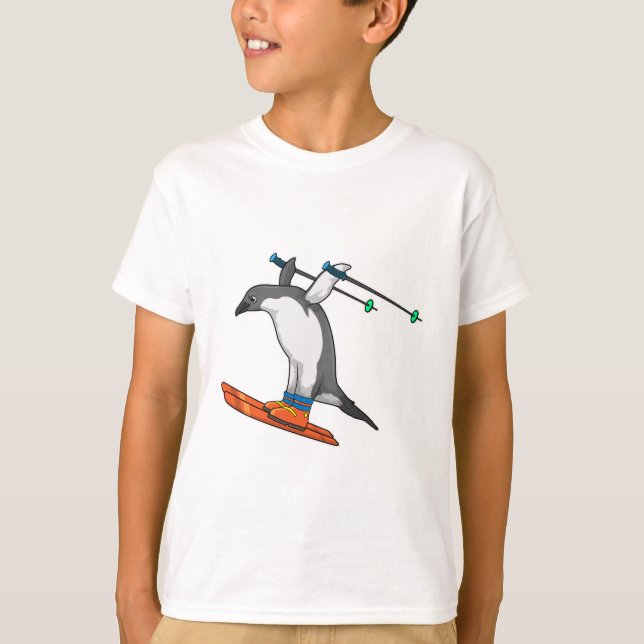 Penguin as Ski jumper with Ski T-Shirt (Front)