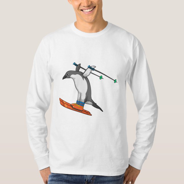 Penguin as Ski jumper with Ski T-Shirt (Front)