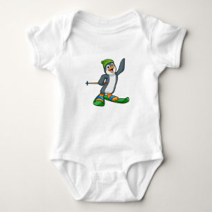 Penguin as Skier with Ski & Cap Baby Bodysuit