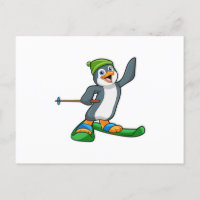 Penguin as Skier with Ski & Cap