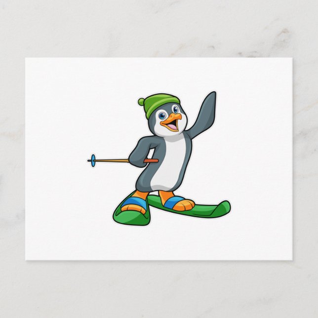 Penguin as Skier with Ski & Cap Postcard (Front)
