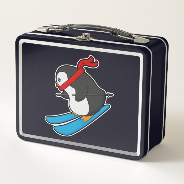 Penguin as Skier with Ski Metal Lunch Box (Front)