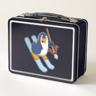 Penguin as Skier with Ski Metal Lunch Box