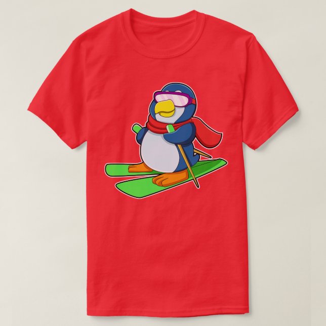 Penguin as Skier with Ski Scarf Sunglasses T-Shirt (Design Front)