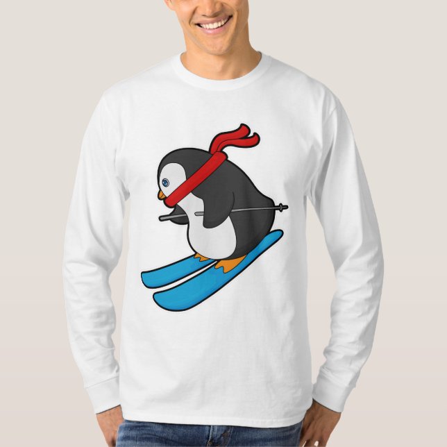 Penguin as Skier with Ski T-Shirt (Front)