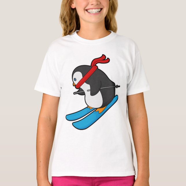 Penguin as Skier with Ski T-Shirt (Front)
