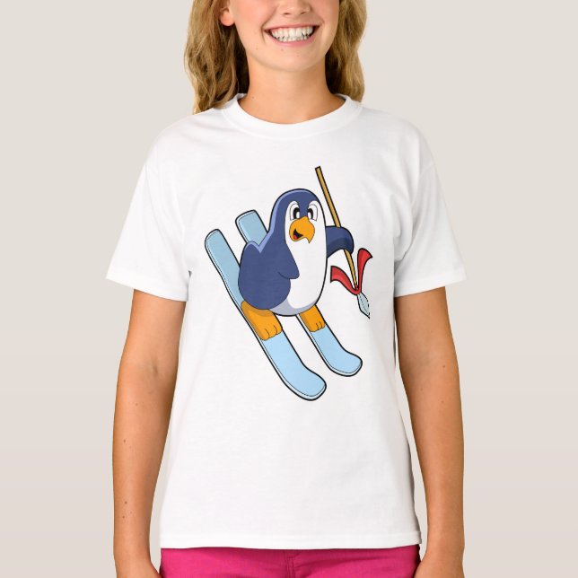 Penguin as Skier with Ski T-Shirt (Front)