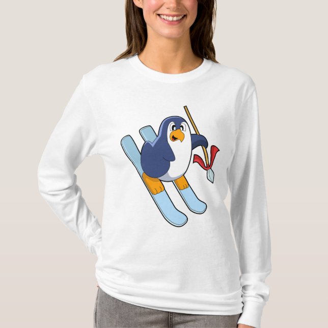 Penguin as Skier with Ski T-Shirt (Front)