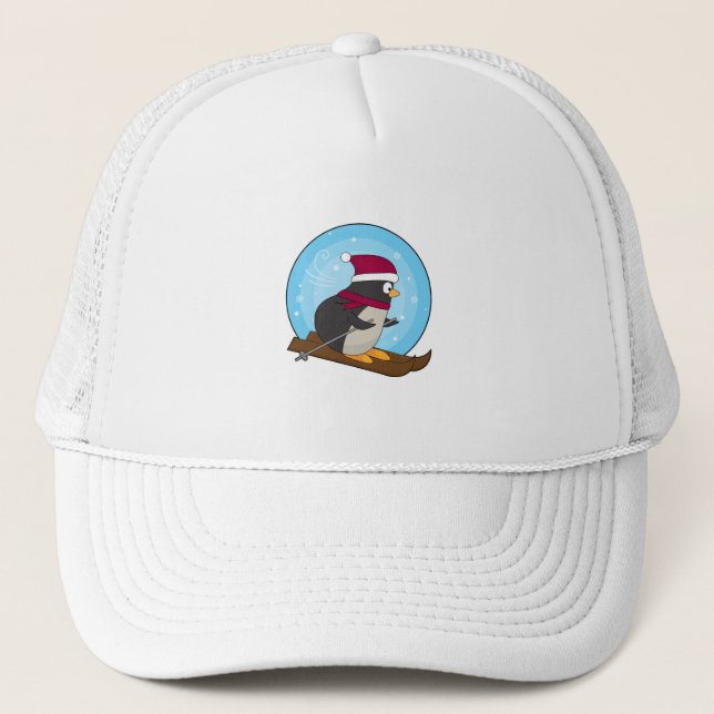 Penguin as Skier with Skis Trucker Hat (Front)