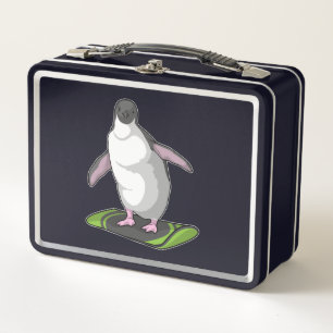 Penguin as Snowboarder with Snowboard Metal Lunch Box