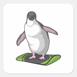 Penguin as Snowboarder with Snowboard Square Sticker