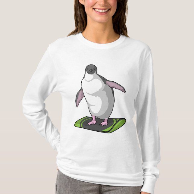 Penguin as Snowboarder with Snowboard T-Shirt (Front)