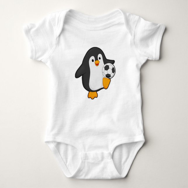 Penguin as Soccer player with Soccer ball Baby Bodysuit (Front)