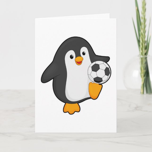 Penguin as Soccer player with Soccer ball Card (Front)