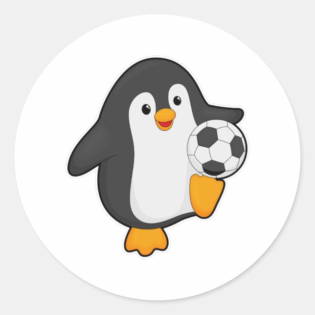 Penguin as Soccer player with Soccer ball Classic Round Sticker (Front)
