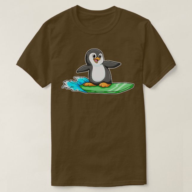 Penguin as Surfer with Surfboard 2 T-Shirt (Design Front)