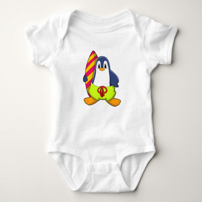 Penguin as Surfer with Surfboard Baby Bodysuit (Front)