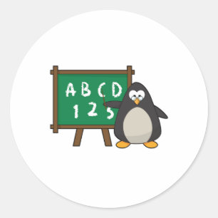 Penguin as Teacher with Blackboard Classic Round Sticker