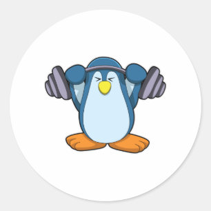 Penguin at Bodybuilding with Dumbbells Classic Round Sticker