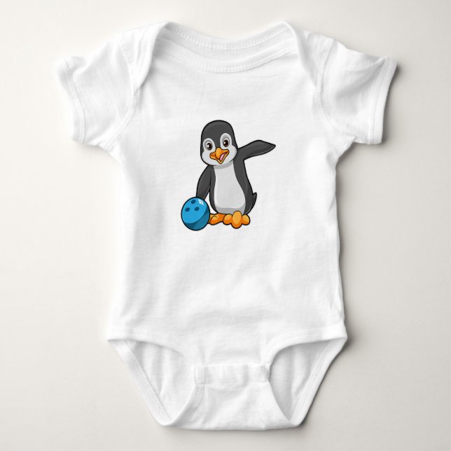 Penguin at Bowling with Bowling ball Baby Bodysuit (Front)