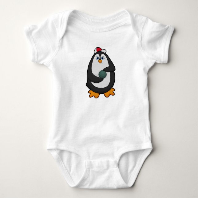 Penguin at Bowling with Bowling ball Baby Bodysuit (Front)