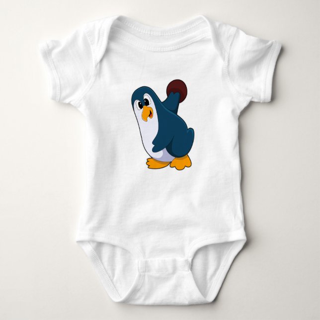 Penguin at Bowling with Bowling ball Baby Bodysuit (Front)