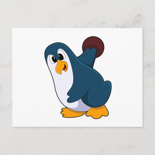 Penguin at Bowling with Bowling ball Postcard (Front)