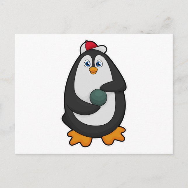 Penguin at Bowling with Bowling ball Postcard (Front)