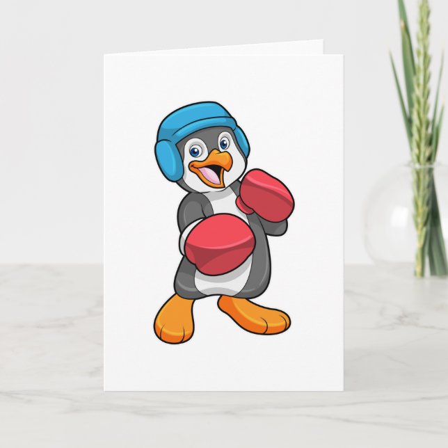 Penguin at Boxing with Boxing gloves & Helmet Card (Front)