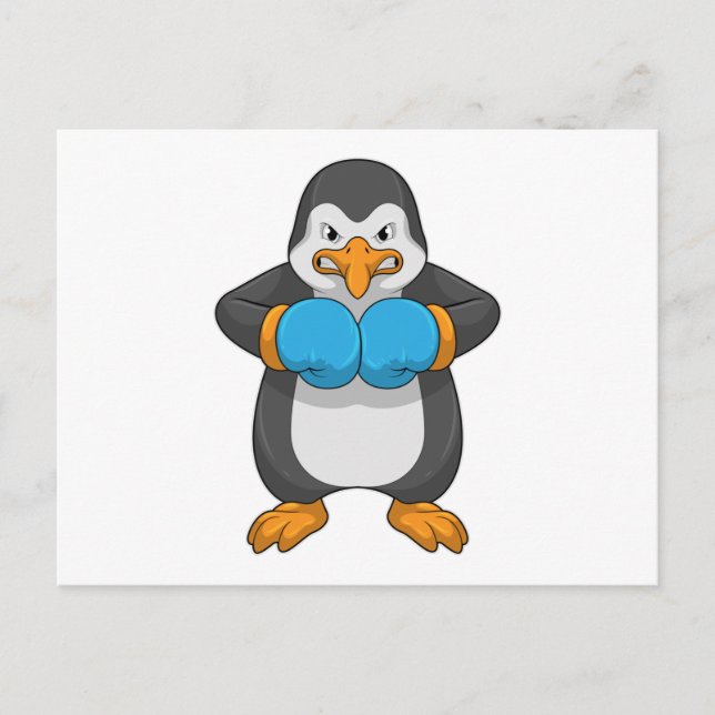 Penguin at Boxing with Boxing gloves Postcard (Front)