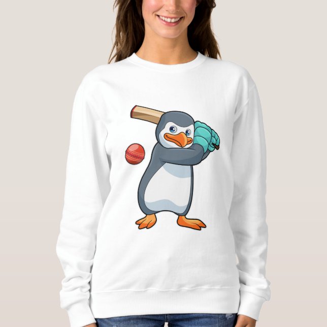 Penguin at Cricket with Cricket bat Sweatshirt (Front)