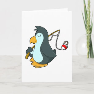 Penguin at Fishing with Fishing rod Card