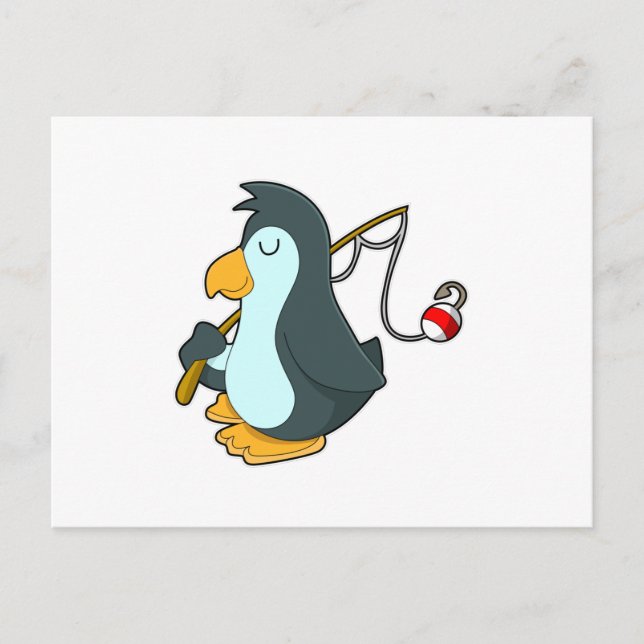 Penguin at Fishing with Fishing rod Postcard (Front)