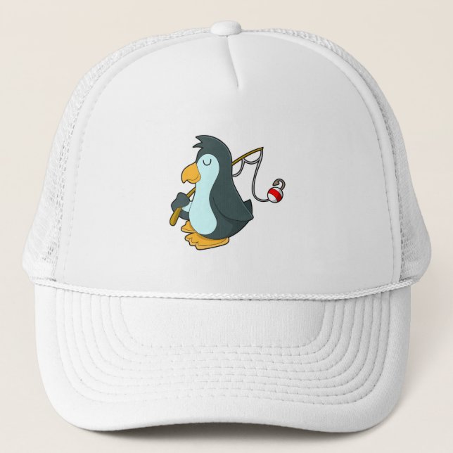 Penguin at Fishing with Fishing rod Trucker Hat (Front)