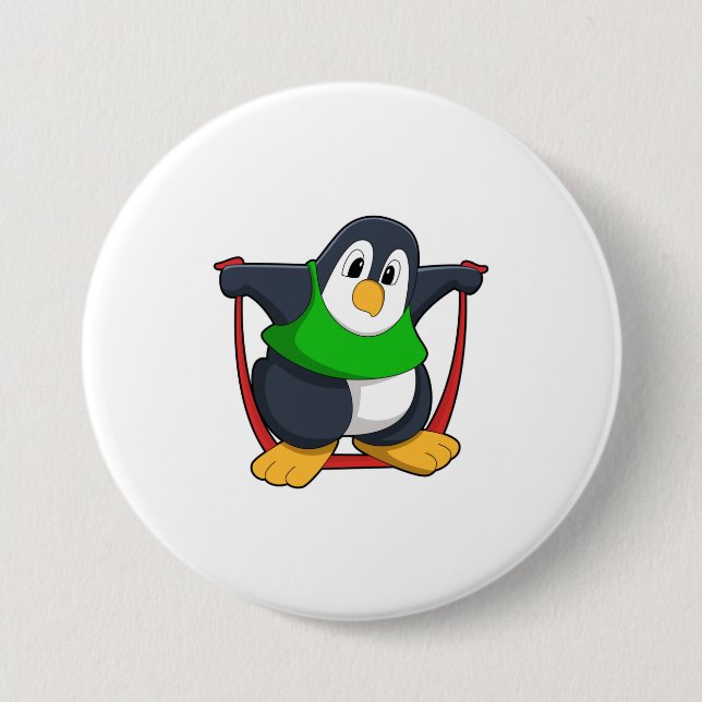 Penguin at Fitness with Skipping rope.PNG 7.5 Cm Round Badge (Front)