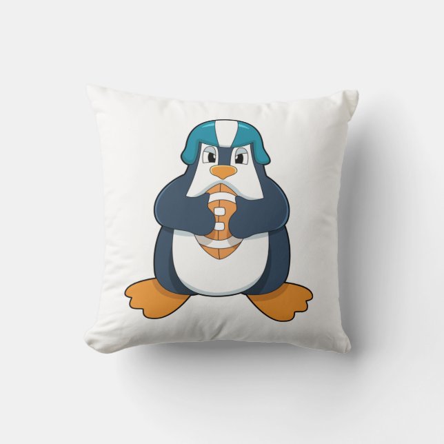 Penguin at Football Sports Cushion (Front)